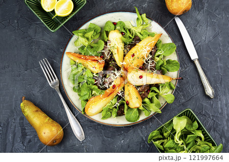 Pear and chicken liver salad. Pear and chicken liver salad. 121997664