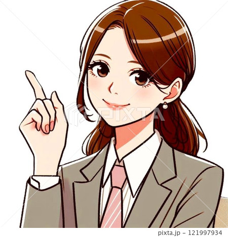 スーツを着て右手で説明する女性 121997934
