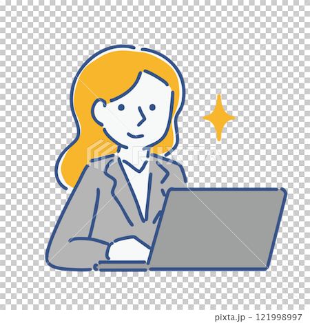 A woman in a smart suit and a laptop computer: Illustration material 121998997