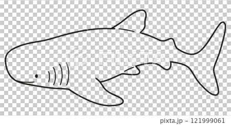 Simple and cute whale shark illustration - line drawing only Simple and cute whale shark illustration - line drawing only 121999061