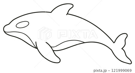 シンプルで可愛いシャチのイラスト　線画のみ 121999069