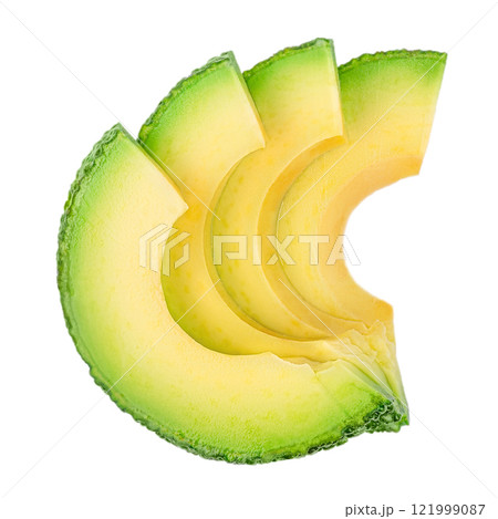 Avocado slices isolated on white background. Macro concept. 121999087
