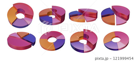 3D plastic diagram chart icon set infographic circle data report geometry round graph growth concept 121999454