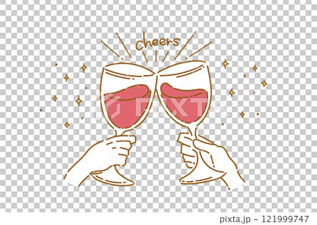 Illustration of hands toasting wine (red wine, color 02) 121999747