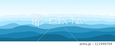 Blue ocean or sea waves. Realistic vector ocean waves and sky on wide background. Abstract blue sea waves. 121999784