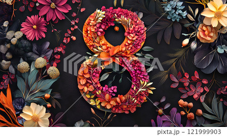 Women's Day A flowery number 8 is displayed on a gray background. The flowers are arranged in a way that makes the number look like a bouquet. Women's Day A flowery number 8 is displayed on a gray background. The flowers are arranged in a way that makes the number look like a bouquet. 121999903