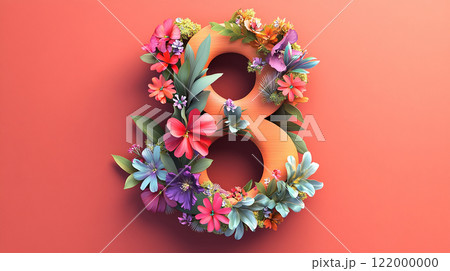 The number 8 is made up of flowers and leaves. Women's day, 8 march 122000000