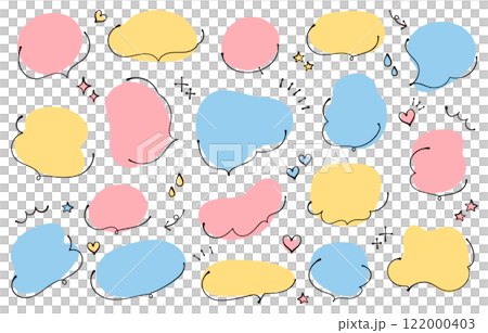 ラフでかわいい手描き風ふきだしセット（パステルカラー） 122000403