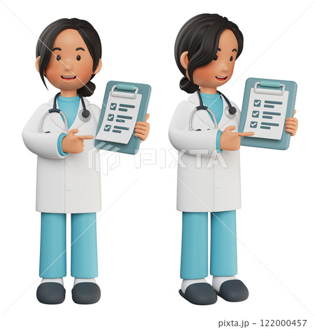 female doctor character showing chart 3D graphic 122000457