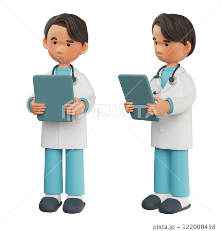 male doctor looks worried as he looks at the chart 3D graphic male doctor looks worried as he looks at the chart 3D graphic 122000458