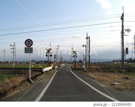 車一台ぶんのスペースしかない踏切(2014.3.14) 東武鉄道伊勢崎線の伊 第480号踏切道 122000485