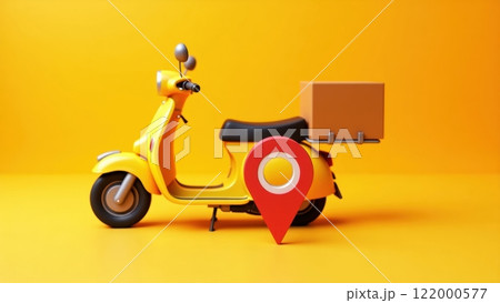 Bright Yellow Scooter with Delivery Box and Location Pin 122000577