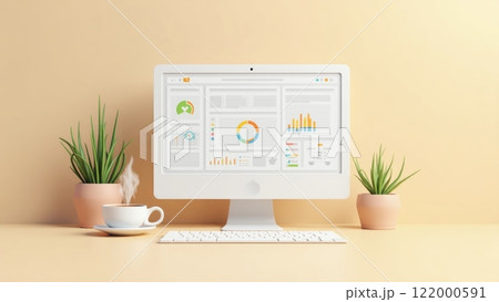 Sleek Minimalist Desktop Workspace with Computer Sleek Minimalist Desktop Workspace with Computer 122000591