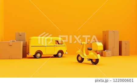 Bright Yellow Scooter in Vibrant Delivery Scene 122000601