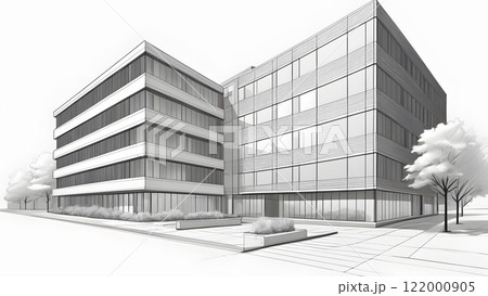 線画の建築イラスト、オフィスビル 122000905