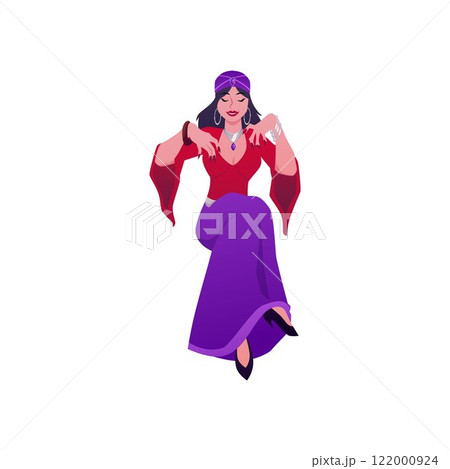 Vector illustration of cartoon fortune teller in sitting pose. 122000924