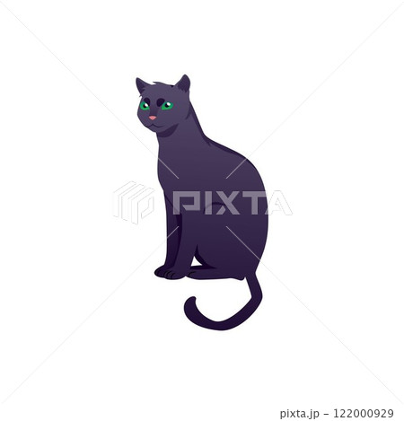 Vector of cute black cat with green eyes, pink nose and tail sitting on side Vector of cute black cat with green eyes, pink nose and tail sitting on side 122000929