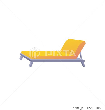 Beach lounger, yellow sunbed beach chair, vector seaside pool rest chair, summer holiday recreation relaxation furniture Beach lounger, yellow sunbed beach chair, vector seaside pool rest chair, summer holiday recreation relaxation furniture 122001080