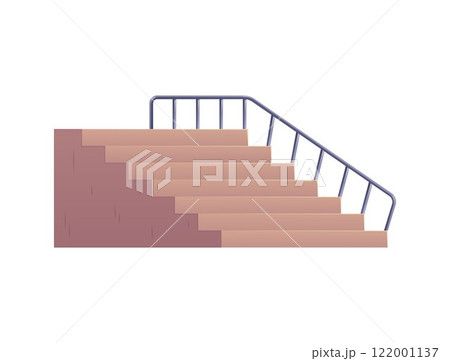 Skate park equipment, staircase with railing, vector cartoon skateboard ramp, skateboarders riding and tricks area 122001137