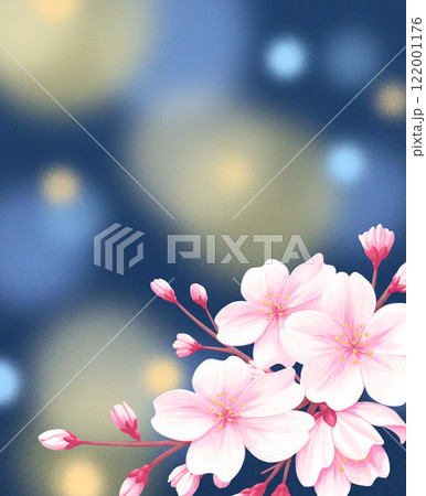 夜桜の幻想的な背景イラスト - 春の夜の美しさ 122001176
