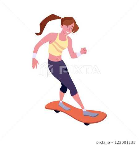 Vector image of girl in a sports uniform riding a skateboard on a white background 122001233