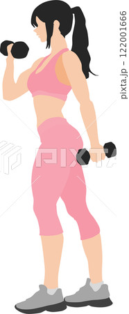 ダイエットする女性のイラスト(筋トレ) ダイエットする女性のイラスト(筋トレ) 122001666