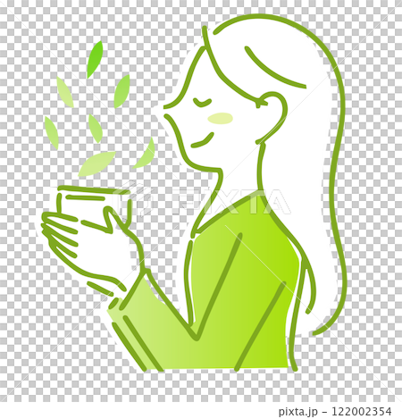 A woman enjoying the aroma of tea: Illustration material A woman enjoying the aroma of tea: Illustration material 122002354