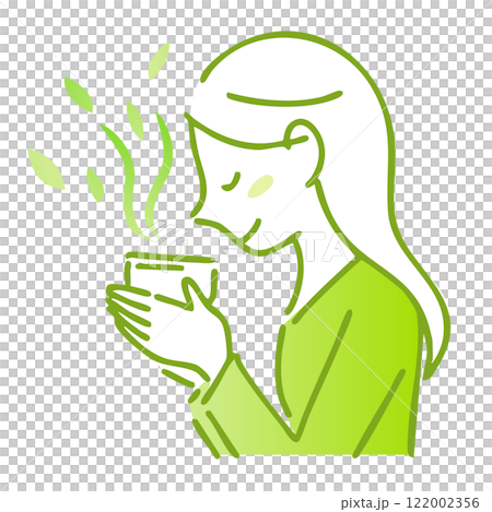 享受茶香的女人：插圖素材 122002356