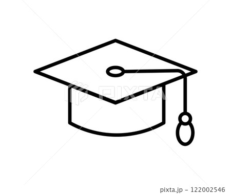 Clean line art illustration of a graduation cap, perfect for educational websites, graduation announcements, or celebratory designs.  Simple, bold style ensures versatility across various media. 122002546