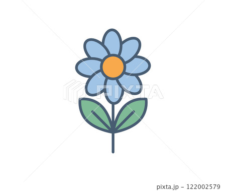 Charming flatstyle illustration of a blue flower with green leaves. Perfect for websites, apps, childrens books, or any project needing a touch of nature. Charming flatstyle illustration of a blue flower with green leaves. Perfect for websites, apps, childrens books, or any project needing a touch of nature. 122002579