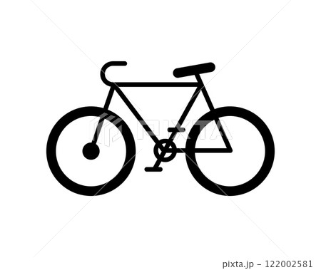 Simple black bicycle icon, perfect for websites, apps, or infographics needing a clean, minimalist design.  Versatile and easily adaptable to various styles. 122002581