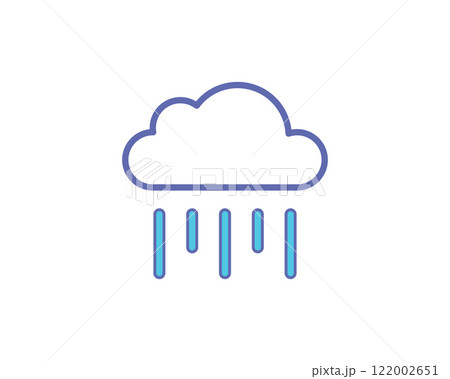 Simple, modern icon depicting rain falling from a cloud.  Perfect for weather apps, websites, or infographics needing a clean, minimalist design. 122002651