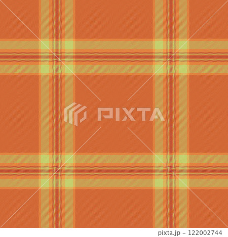 Gingham plaid fabric seamless, idea check tartan texture. Border pattern textile vector background in orange and lime colors. 122002744