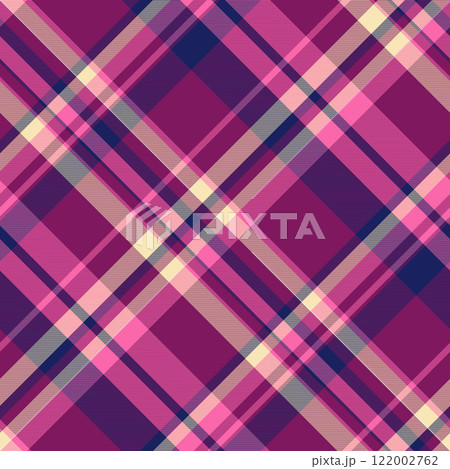 Vibrant pink, purple, and cream plaid pattern. Perfect for fashion, textile design, or website backgrounds. Stylish diagonal lines create a dynamic and modern feel. Vibrant pink, purple, and cream plaid pattern. Perfect for fashion, textile design, or website backgrounds. Stylish diagonal lines create a dynamic and modern feel. 122002762