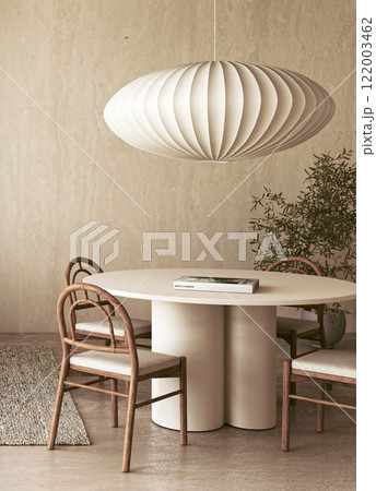 Explore the beauty of a Modern Minimalist Dining Room adorned with Elegant Lighting fixtures Explore the beauty of a Modern Minimalist Dining Room adorned with Elegant Lighting fixtures 122003462