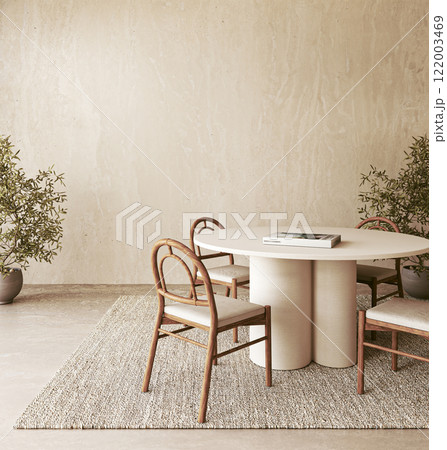 A Modern Minimalist Dining Room featuring Organic Elements to enhance the overall design A Modern Minimalist Dining Room featuring Organic Elements to enhance the overall design 122003469