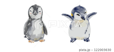 Cute baby penguin watercolor isolated on white background. Nursery penguin cartoon hand drawn character vector illustration Cute baby penguin watercolor isolated on white background. Nursery penguin cartoon hand drawn character vector illustration 122003630