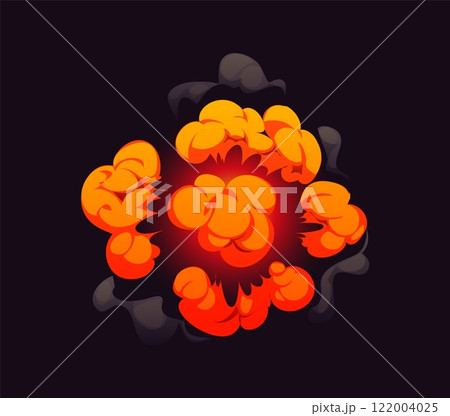 Bomb explosion effect for cartoon comic blast or boom with fire and smoke cloud, vector outburst. Bomb explosion or dynamite boom cartoon effect with fire sparks and smoke clouds of energy boom blast Bomb explosion effect for cartoon comic blast or boom with fire and smoke cloud, vector outburst. Bomb explosion or dynamite boom cartoon effect with fire sparks and smoke clouds of energy boom blast 122004025