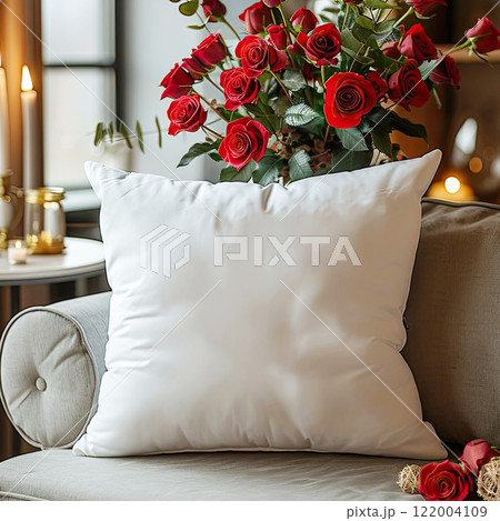 White Pillow mockup in Valentine's Day theme 122004109