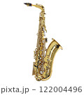 Saxophone isolated on transparent background. Golden saxophone. Vintage saxophone from the 1930's. 122004496