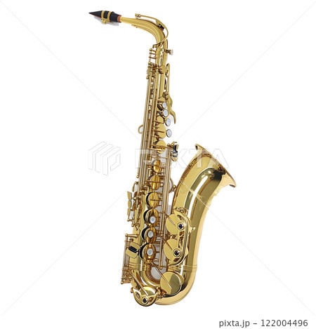 Saxophone isolated on transparent background. Golden saxophone. Vintage saxophone from the 1930's. 122004496