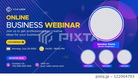 Online Live Corporate Business Webinar Web Banner. Annual Business Invitation Conference Template. Live Webinar learning, Course Announcement Poster Concept Social Media Post, and Banner Design 122004703