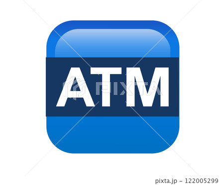 Gradient blue ATM button square icon, represent Automated Teller Machine 122005299
