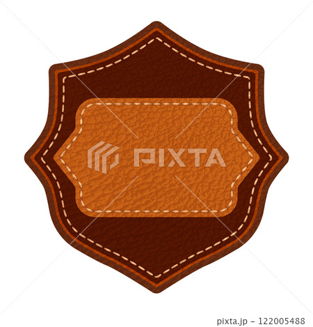 Leather label with grungy texture and seam. Brown lag element or sign, isolated for cloth design Leather label with grungy texture and seam. Brown lag element or sign, isolated for cloth design 122005488