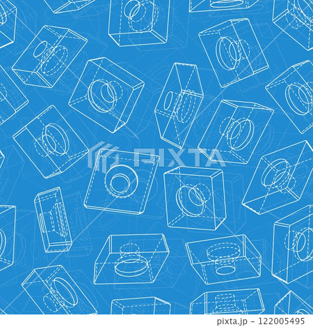 Mechanical engineering drawings on blue background. Cutter, assembly tool with replaceable multi-faceted plate. Technical Design. Cover. Blueprint. Vector illustration. 122005495