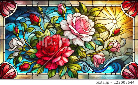 ステンドグラス・薔薇の花のイラスト素材 [122005644] - PIXTA