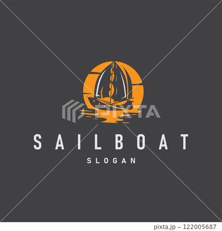 Sailboat Logo Design, Fishing Boat Illustration, Fishing Boat Company Brand Vector Icon, Boat Shop Design, Fish Shop, Transportation 122005687