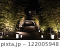 夜間ライトアップされた長門湯本の竹林と歩道 122005948
