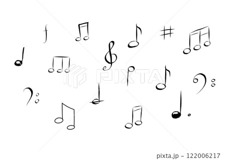Music note hand drawn sketch silhouette, cute doodle melody. Line music elements. Simple marks, sound. Music note hand drawn sketch silhouette, cute doodle melody. Line music elements. Simple marks, sound. 122006217