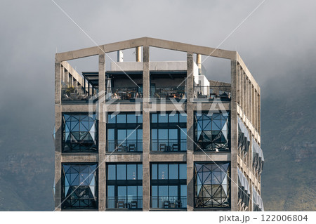 Contemporary, industrial style building, close-up shot upper levels 122006804